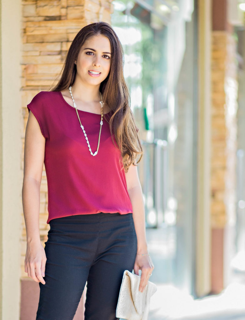 burgundy top outfit