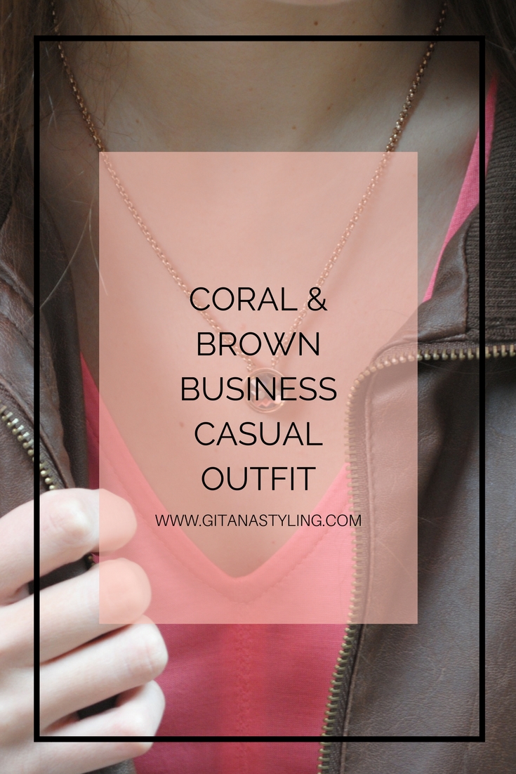 Coral and Brown Busines Casual Outfit PIN