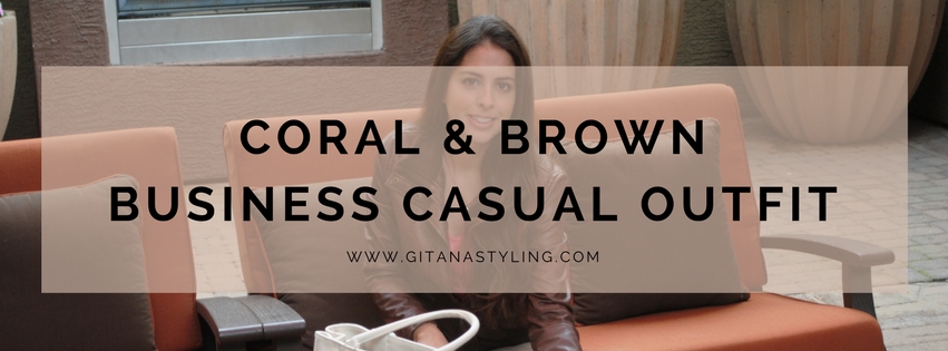 Coral and Brown Business Casual Outfit